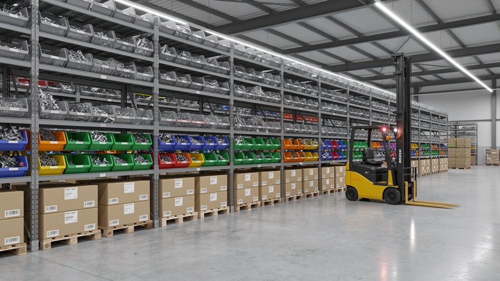 Tombyll Plastics warehousing facility with organized shelving